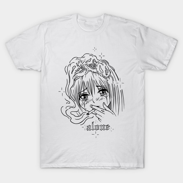 Alone Anime Manga Girl Smoking T-Shirt by MaxGraphic